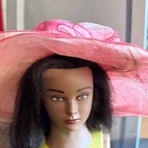 Pink Church Derby Hat Wide Brim Formal Special Occasion Tea‎ Party